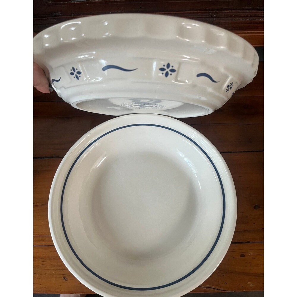 Set of 2 Longaberger Pottery Woven Traditions Classic Blue Pie Plate Dish
